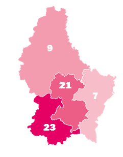 Carte du Luxembourg avec les circonscriptions électorales